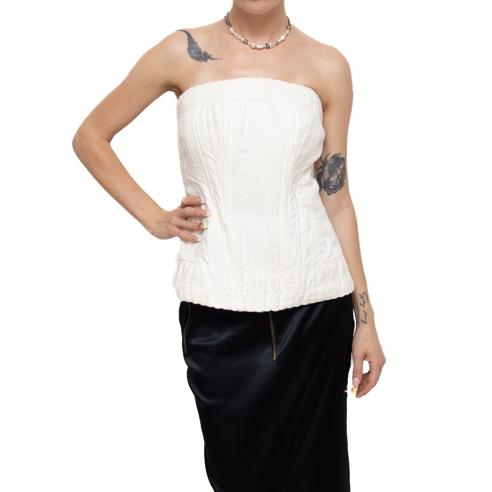 RARE CHANEL Vintage S/S 1993 White Linen Strapless Corset Top‎ - SIZE EU 42